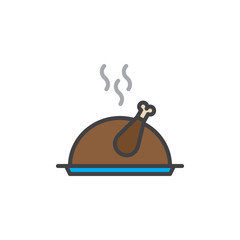 Christmas turkey food filled outline icon, line vector sign, linear colorful pictogram isolated on white. Roast chicken on tray symbol, logo illustration. Pixel perfect vector graphics