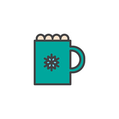Chocolate mug with snowflake filled outline icon, line vector sign, linear colorful pictogram isolated on white. Cup of hot drink symbol, logo illustration. Pixel perfect vector graphics