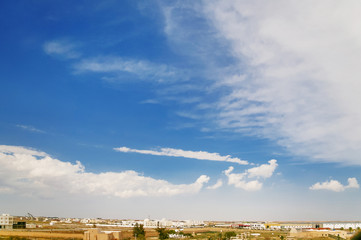 Fototapeta premium Suburbs of Kairouan city, Tunisia. Panorama view from above.