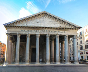 Ancient Roman Pantheon temple, front view - Rome, Italy