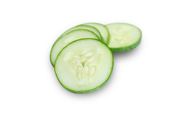 Slice of cucumber isolated on white with clipping path,cucumber circle portion