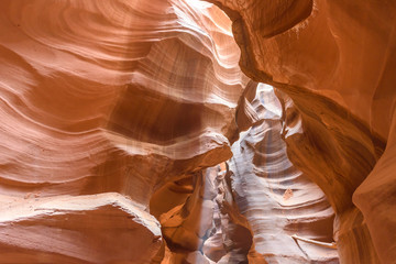 Upper Antelope Canyon. Natural rock formation in beautiful colors. Beautiful wide angle view of amazing sandstone formations. Near Page  at Lake Powell, Arizona, USA