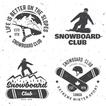 Set of Snowboard Club insignia. Life is better on the slopes.