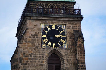 Clock on the church tower of Pilsen