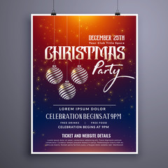 christmas party invitation template design with hanging balls