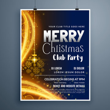 awesome christmas party poster template design with hanging snowflakes ball