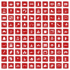 100 motherhood icons set grunge red