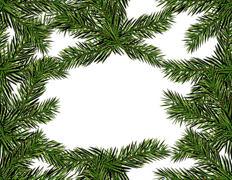 New Year Christmas. Green branch of a Christmas tree close-up on a white background. Seamless pattern. Isolated Illustration