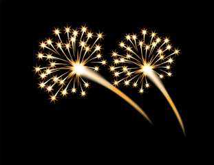 Festive golden firework salute, flash on a black background. Isolated Illustration