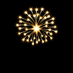 Festive golden bright fireworks salute, flash on a black background. Isolated Illustration