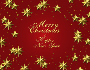 New Year Christmas. gold leaf. Stars on a red background. A chic Christmas card. illustration