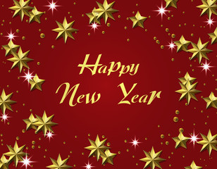 Obraz premium New Year Christmas. gold leaf. Inscription. Stars on a red background. Christmas card. illustration