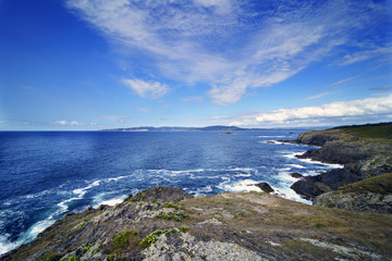 Panoramic view of the coast of La Coruna (Spain) on the Atlantic ocean with the rocky cliffs typical of that coast