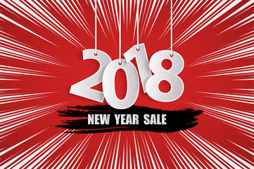 New Year sale 2018 red concept. Vector illustration