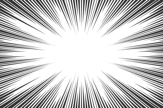 Black and white radial lines comics style backround. Manga action, speed abstract. Vector illustration