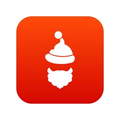 Santa Claus hat and beard icon digital red