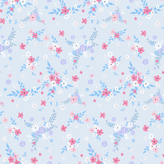 Seamless floral pattern. Background in small flowers for textiles, fabrics, cotton fabric, covers, wallpaper, print, gift wrapping, postcard, scrapbooking.