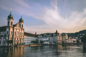 Fototapeta premium Lucerne Jesuit Church and view of waterfront