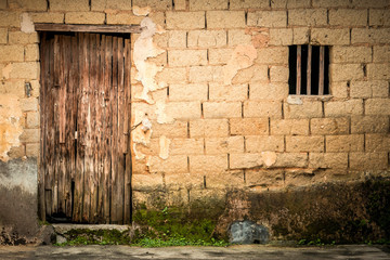 old wall brick texture wood door and window house in china
