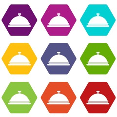 Restaurant cloche icon set color hexahedron