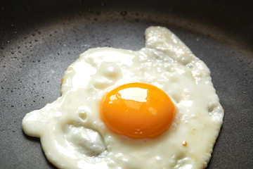 Fried egg on a Black pan