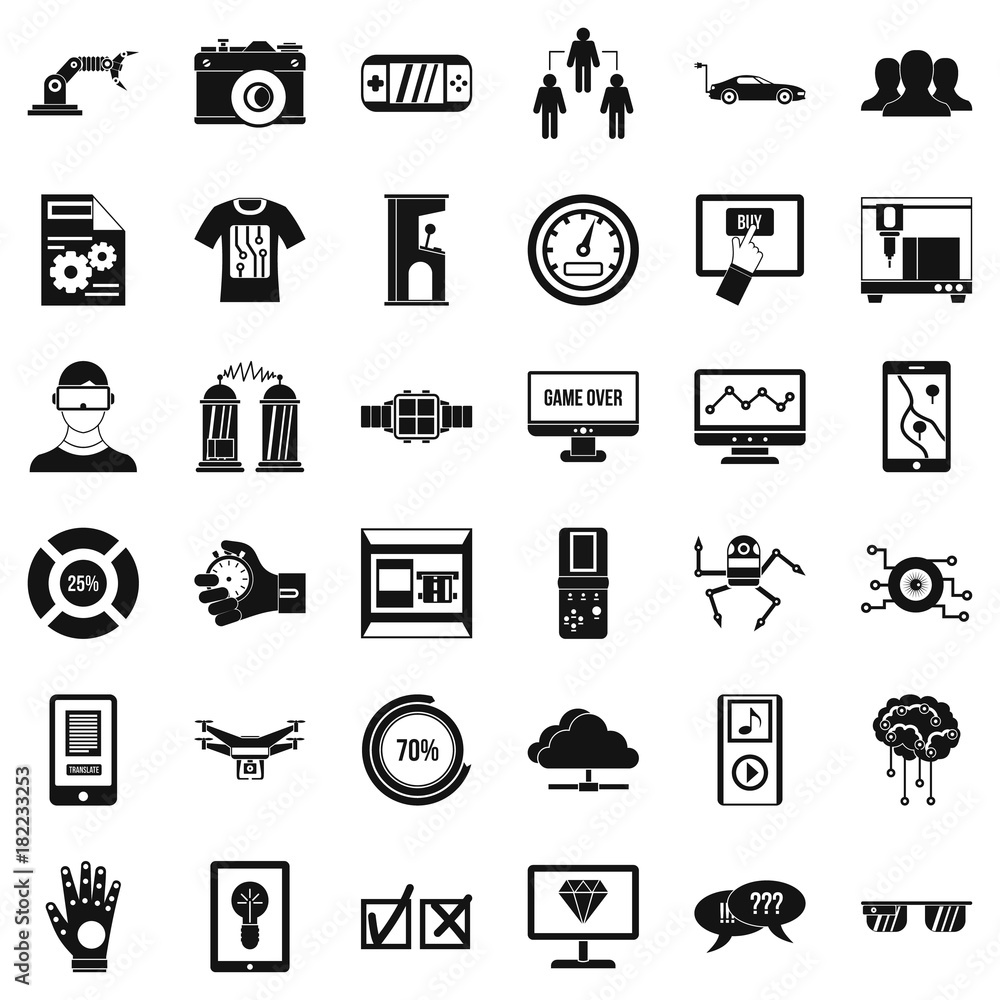 Poster interface icons set, simple style