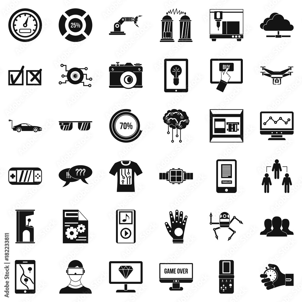 Poster touching icons set, simple style