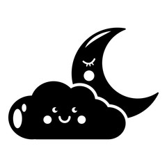 Moon and cloud icon, simple style