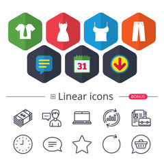 Clothes signs. T-shirt with tie and pants.