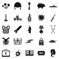 War crime icons set, simple style