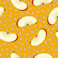 Seamless Pattern with Oat Flakes and Apple Slices