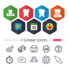 Dental care icons. Caries tooth and implant.