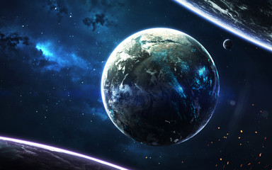 Obraz na płótnie Canvas Science fiction space visualisation. Planetary system thousands light years far away from Earth. Elements of this image furnished by NASA