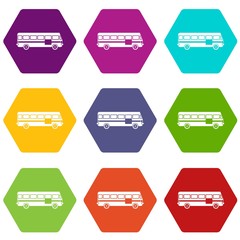 Bus icon set color hexahedron