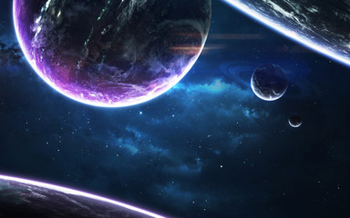 Science fiction space visualisation. Planetary system thousands light years far away from Earth....