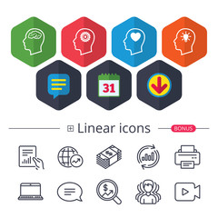 Head with brain icon. Male human symbols.