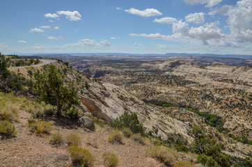 Fototapeta na wymiar Calf Creek Canyon and a winding stretch of Utah Scenic Byway Route 12 known as 