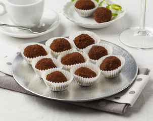 Chocolate truffles on a tray