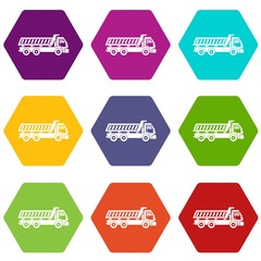 Truck icon set color hexahedron