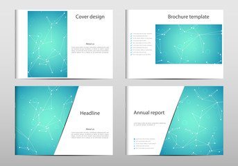 Fototapeta na wymiar Rectangle brochure template layout, cover, annual report, magazine in A4 size with molecule dna structure. Geometric abstract background. Vector illustration.