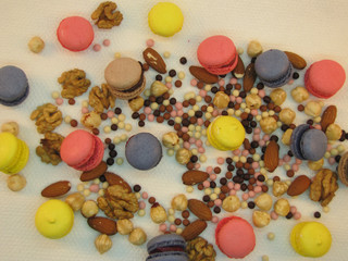 Macaroons on a white background still life