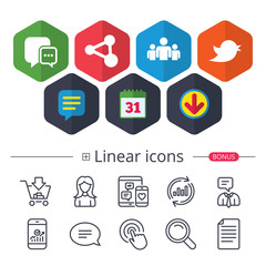 Social media icons. Chat speech bubble and Bird.