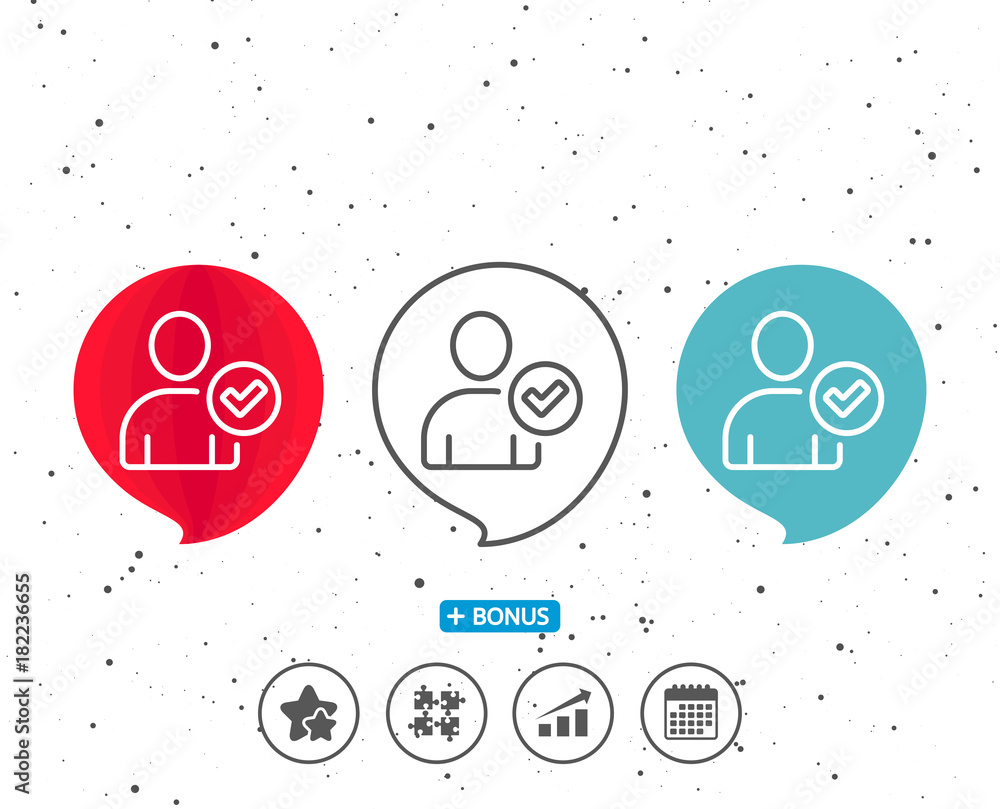 Poster checked user line icon. profile avatar sign.