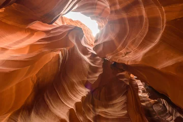 Abwaschbare Fototapete Schlucht Upper Antelope Canyon. Natural rock formation in beautiful colors. Beautiful wide angle view of amazing sandstone formations. Near Page  at Lake Powell, Arizona, USA