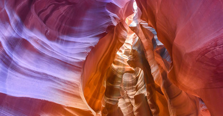 Upper Antelope Canyon. Natural rock formation in beautiful colors. Beautiful wide angle view of amazing sandstone formations. Near Page  at Lake Powell, Arizona, USA