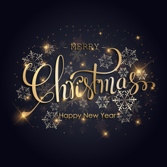 Merry Christmas Lettering Design. Golden color Vector illustration. EPS 10