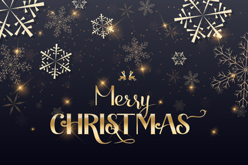 Merry Christmas Lettering Design. Golden color Vector illustration. EPS 10