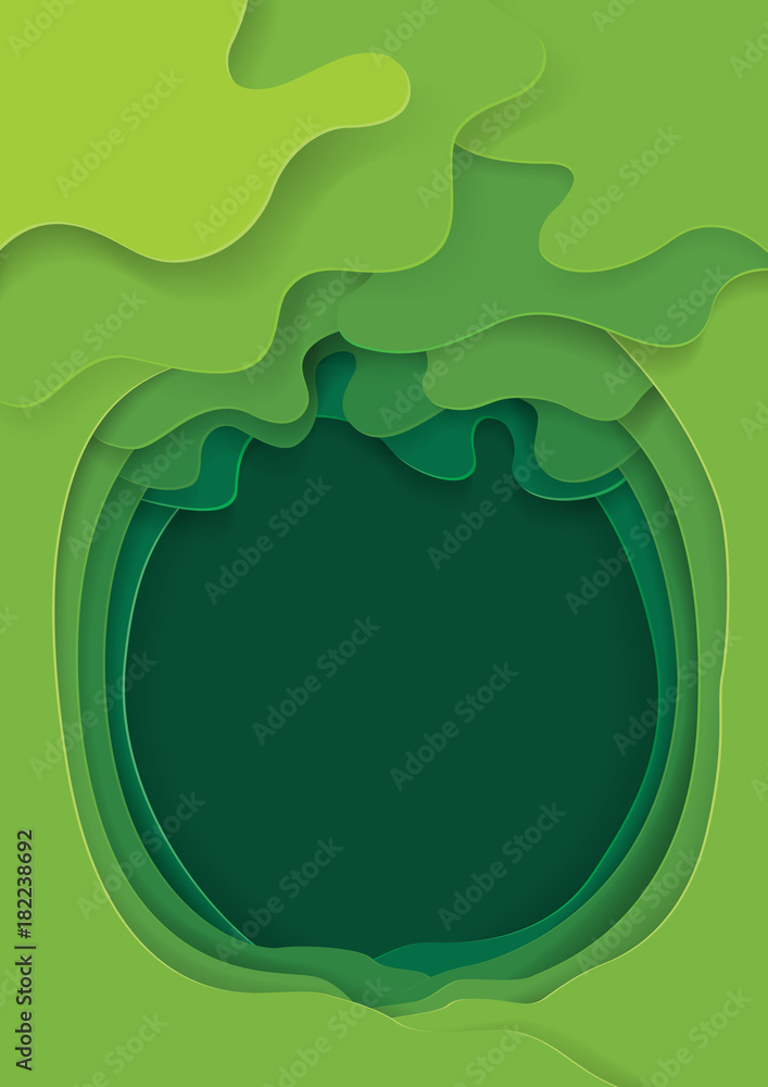 Poster abstract green tree paper carve background.ecology and nature concept design in paper art style.vect