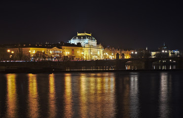 Fototapeta na wymiar Night view at the National Theater in Prague
