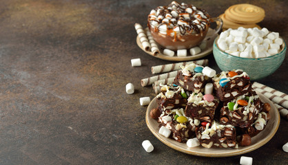 Chocolate fudge with marshmallow and hazelnut